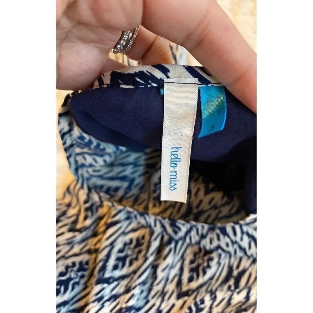 Ikat Blue printed long sleeve blouse Hello Miss S - Picture 3 of 4